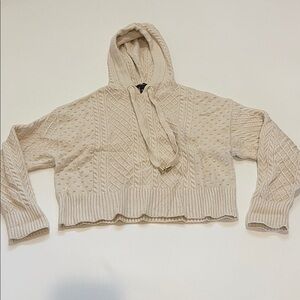 Aqua Cream Knit Cropped Hoodie